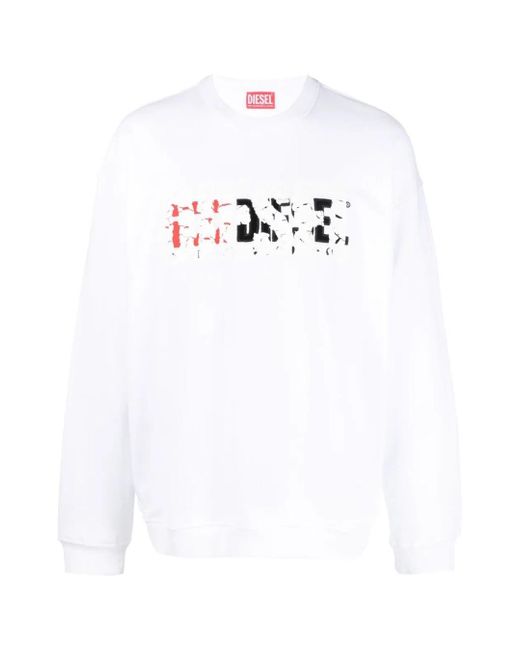 DIESEL White Double Destroyed Logo Sweatshirt Cotton for men