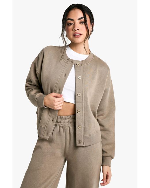 Boohoo Natural High Neck Fleece Cardigan