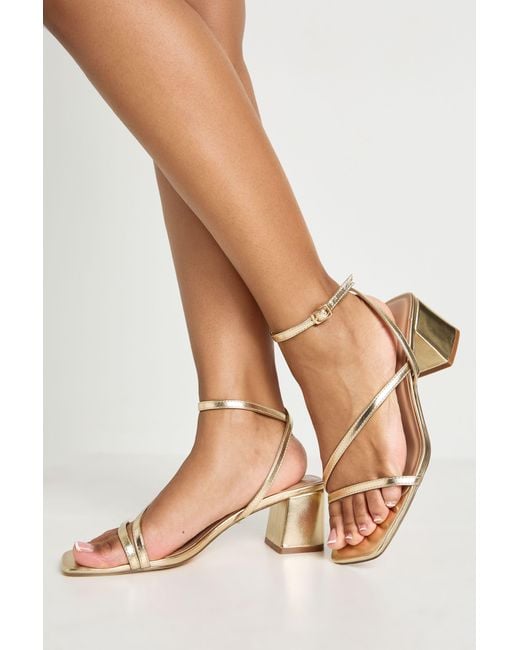 Boohoo Natural Wide Fit Low Block Asymmetric Strappy Heels