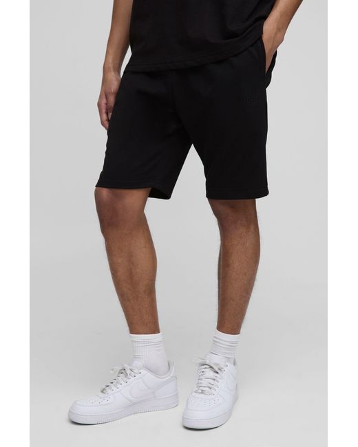 BoohooMAN Black Lightweight Basic Slim Fit Mid Length Shorts for men