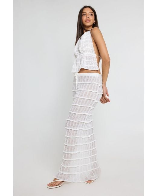 Boohoo White Sheer Knit Tie Waist Maxi Skirt