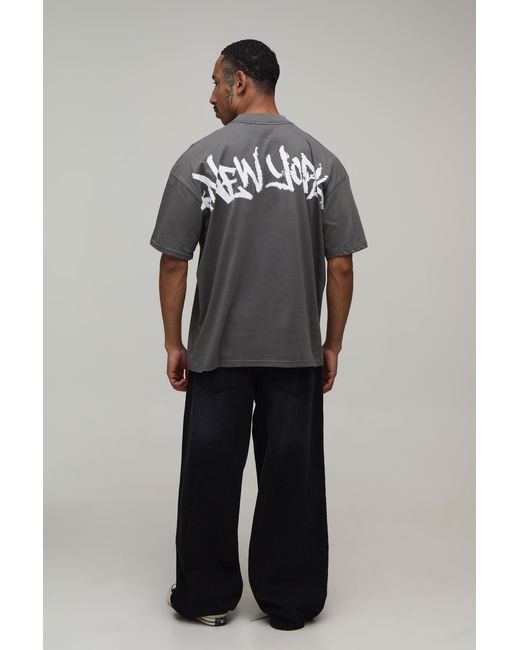 BoohooMAN Gray Oversized New York Graffiti Scale Print T-Shirt Cotton for men