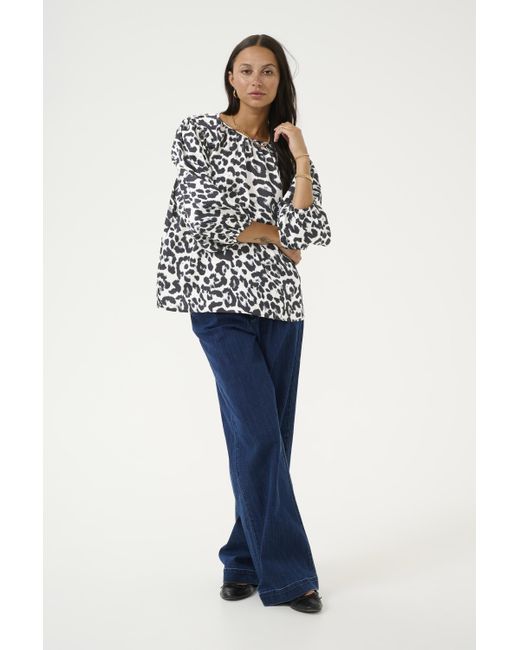 Kaffe Blouse Met Lange Mouwen Loose Fit White/black Leopard in het Blue