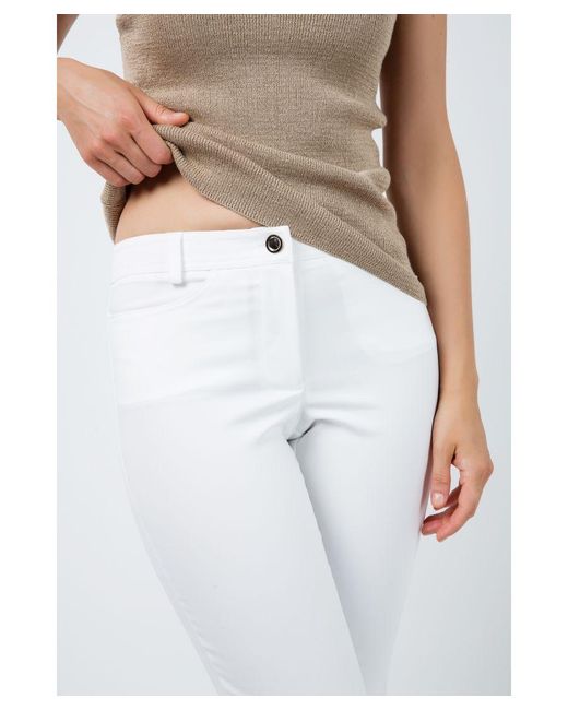 Conquista White Long Fitted Gabardine Pants