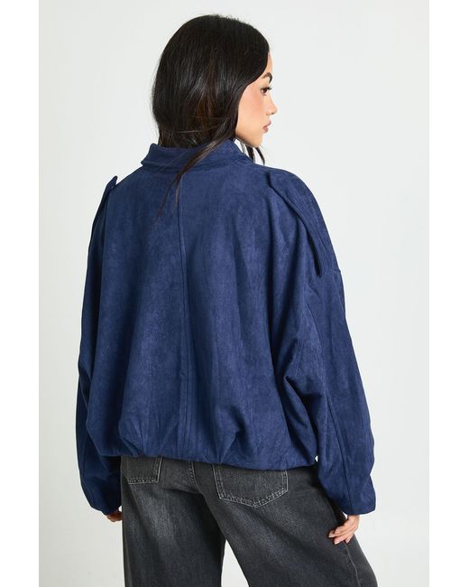 Boohoo Blue Faux Suede Bomber Jacket