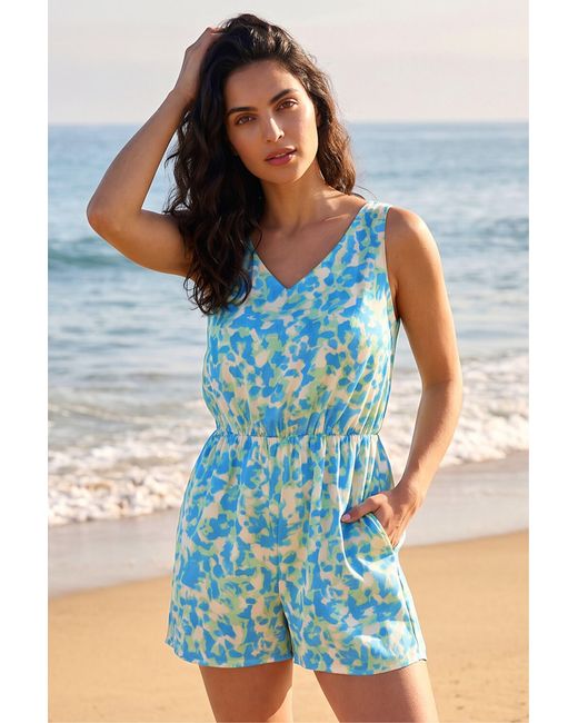 D.u.s.k Blue Abstract V-Neck Playsuit
