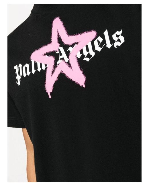 Palm Angels Black Star Sprayed Logo-Print T-Shirt Cotton for men