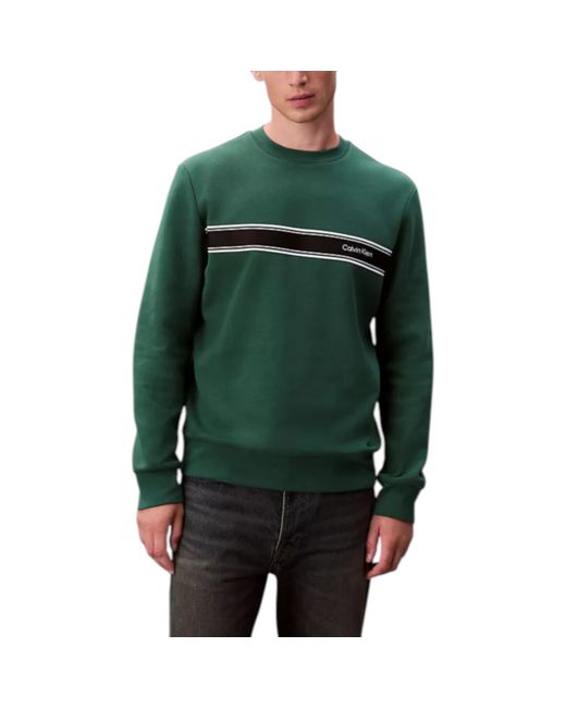 Calvin Klein Green Sweatshirt Crew Neck Stripe Classic Regular Fit for men