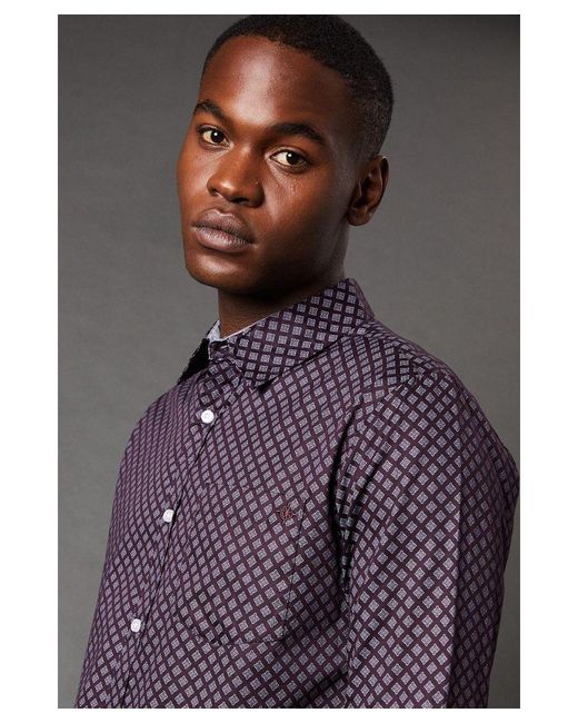MAINE Gray Foulard Print Long Sleeve Shirt for men