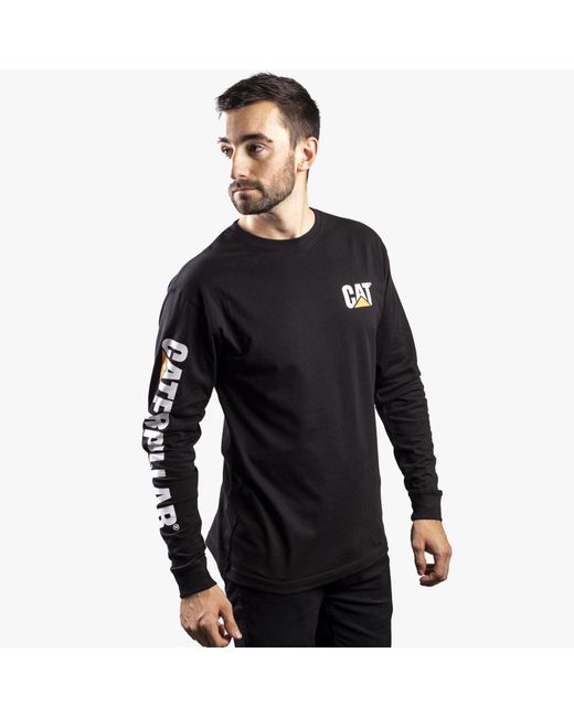 Caterpillar Black Trademark Banner Cotton Long Sleeve T-Shirt for men