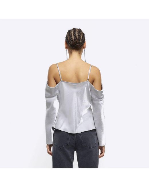 River Island White Top Cold Shoulder Long Sleeve Viscose