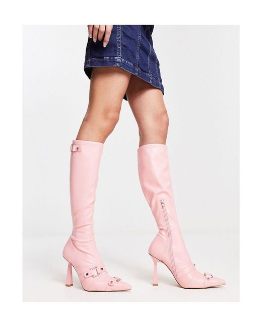 ASOS Blue Cannes Heeled Hardware Knee Boots