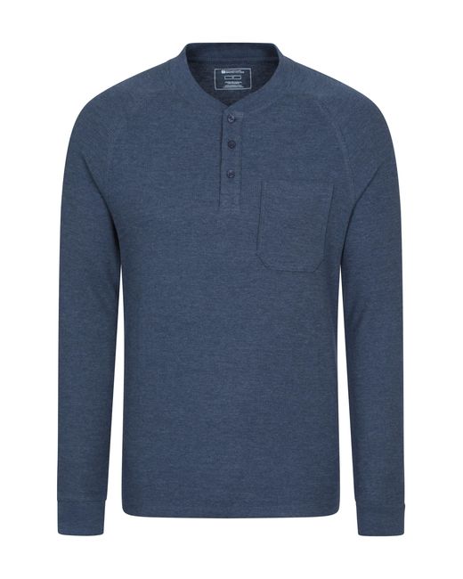 Mountain Warehouse Blue 'Selby' Waffle Henley Tee With Button Fastenings Long Sleeve Top Cotton for men