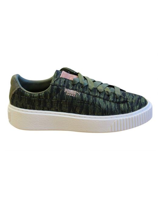 Puma basket platform velvet clearance olive