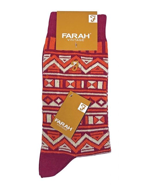 Farah Red 2 Pairs Funky Vintage Patterned Colourful Thick Cotton Crew Socks for men