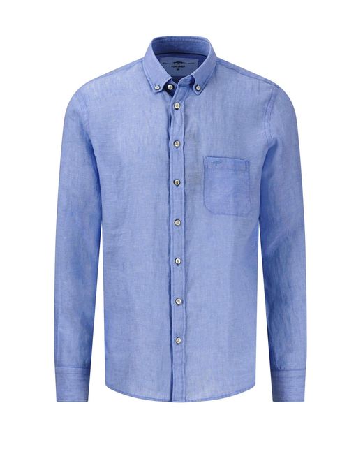 Fynch-Hatton Blue Long Sleeved Linen Shirt Strong Cotton for men