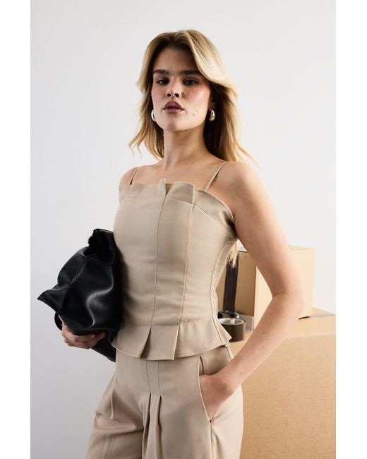 Warehouse Natural Pleated Detail Bandeau Fitted Body Top