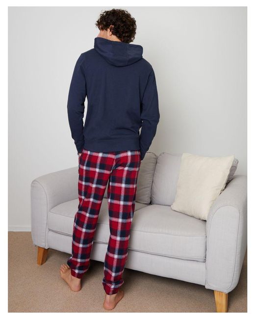 Threadbare Blue 'Hockney' Hoodie And Check Pant Pyjama Set Cotton for men