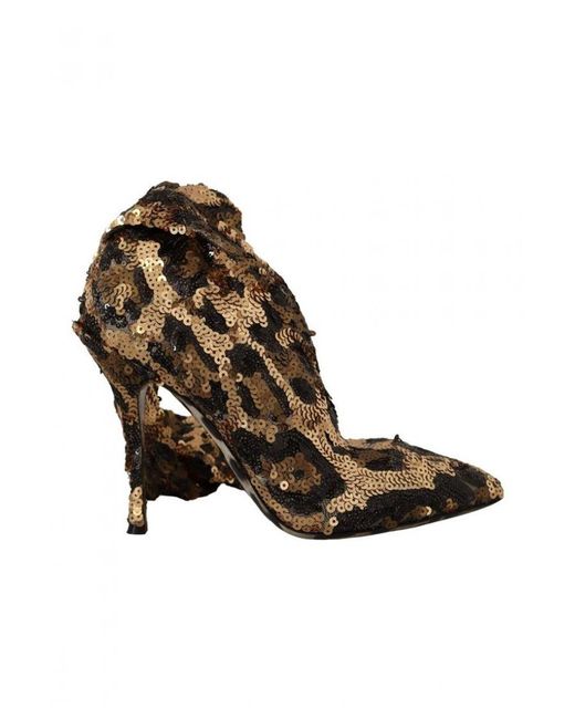 Dolce & Gabbana Brown Gold Leopard Sequins Heels Boots Shoes