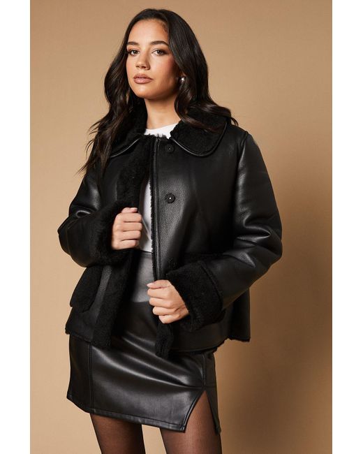 Oasis Black Shearling Bonded Short Jacket