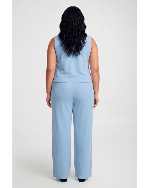 Boohoo Blue Plus Rib Button Top And Trouser Co-Ord