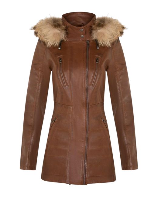 Infinity Leather Brown Quilted Parka Jacket-Winton Lamb Leather