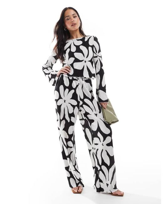 Vero Moda White High Waist Wide Leg Plisse Trouser Co-Ord