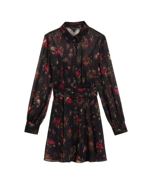 Ted Baker Black Ebene Collared Printed Button Down Dress