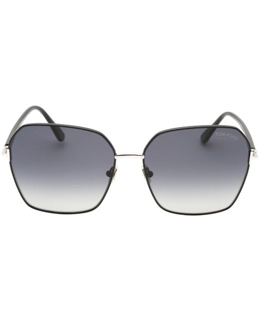 Tom Ford Claudia-02 Smoke Gepolariseerde Lens Glanzende Zwarte Zonnebril in het Gray