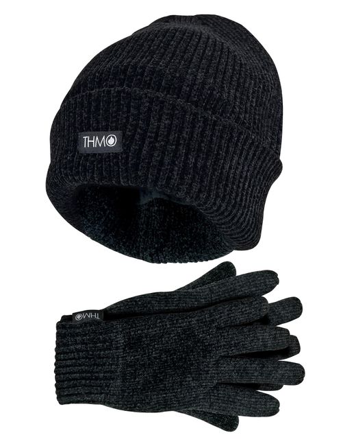 THMO Black Ladies Thinsulate Hat And Gloves Set