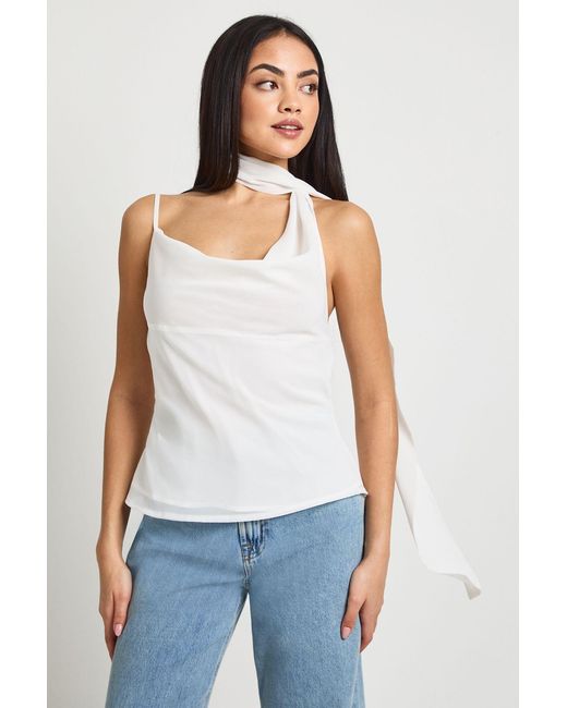 Boohoo White Chiffon Scarf Detail Cowl Corset Top