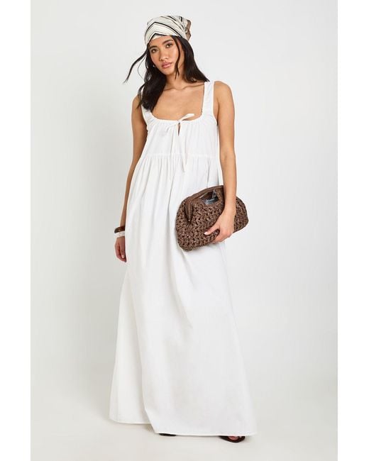 Boohoo White Tie Front Detail Maxi Smock Dress