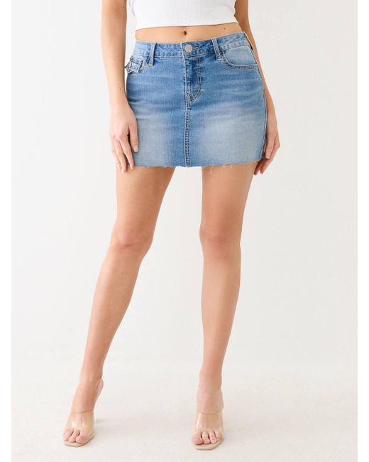 True Religion Blue Sadie Single Needle Flap Mini Skirt