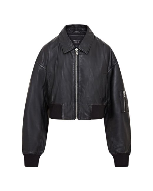 Infinity Leather Black Oversized Ma-1 Bomber Jacket