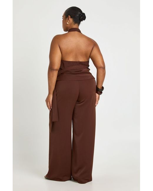 Boohoo Brown Plus Woven Cowl Wrap Drape Co-Ord
