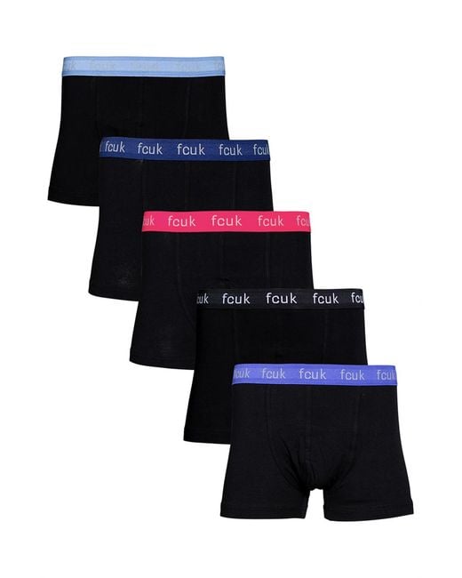 French Connection Black 5 Pack Fcuk Cotton Stretch Boxers for men