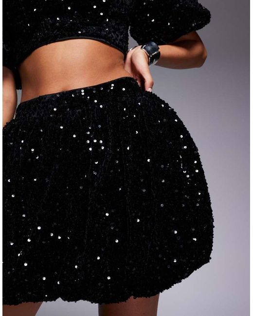 ASOS Black Velvet Embellished Co-Ord Bubble Mini Skirt