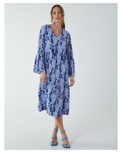 Blue Vanilla Blue Paisley V Neck Midi Dress