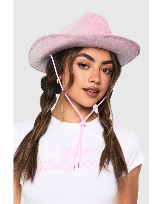Boohoo Pink Glitter Cowboy Hat