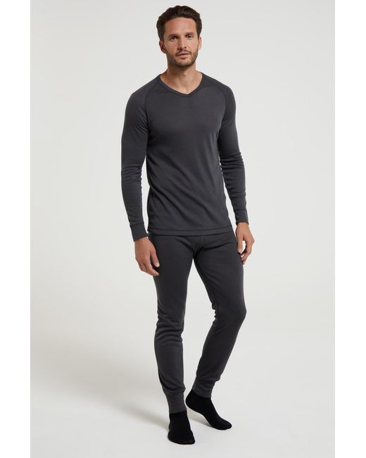 Mountain Warehouse Blue 'Talus' V Neck Base Layer Top Thermal Quick Drying Winter Tee for men