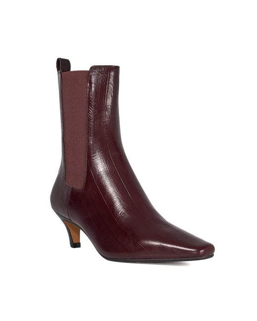 Dune Brown Odele Chiselled Toe Kitten Heel Chelsea Ankle Boots