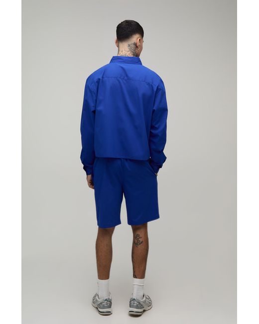 BoohooMAN Blue Tall Cropped Boxy Oversized Shirt & Baggy Short Set for men