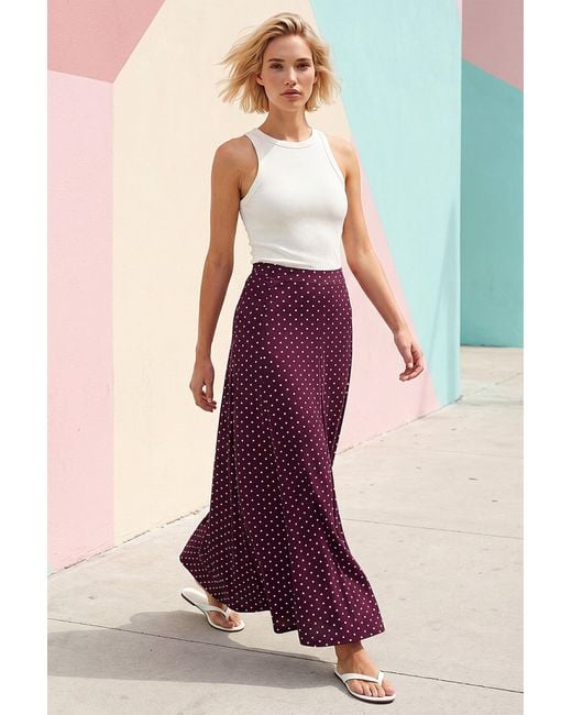 Roman Purple Polka Dot Midi Skirt