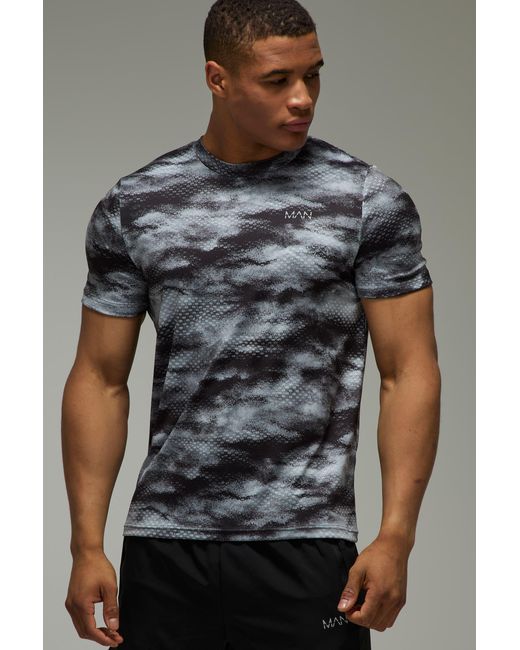 BoohooMAN Gray Active Abstract Cloud Regular Fit T-Shirt for men