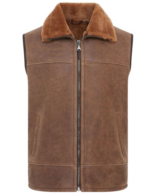 Infinity Leather Brown Aviator Shearling Bomber Gilet for men