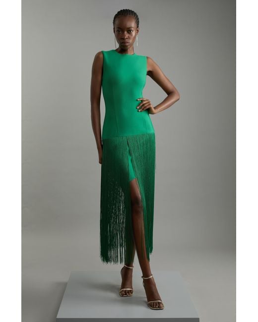 Karen Millen Green Figure Form Bandage Tassel Hem Knitted Dress