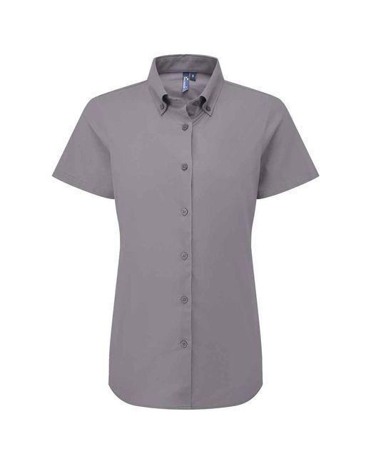 PREMIER Gray Ladies Supreme Oxford Short-Sleeved Formal Shirt (Steel)