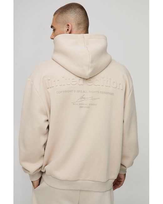 BoohooMAN Natural Oversized Limited Edition Embossed Hoodie for men