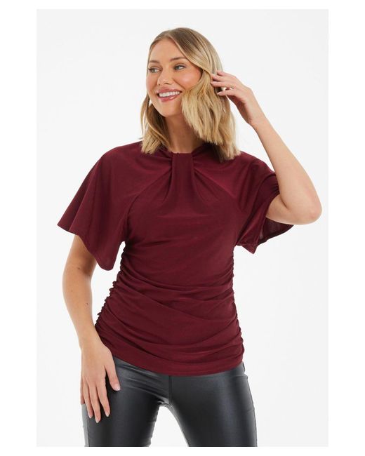 Quiz Red Batwing Ruched Top Nylon