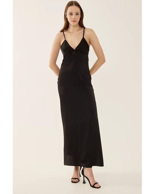 Hiccup Black Satin Maxi Dress With Thin Straps